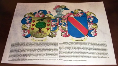 Double coat of arms and crests  in Old Parchment